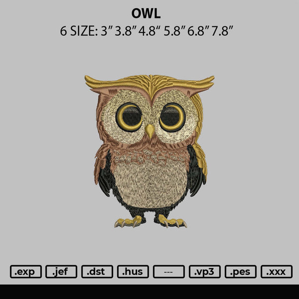 Owl Embroidery File 6 sizes