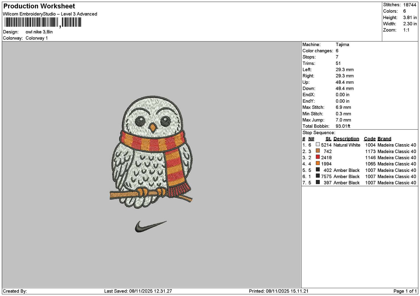 Owl Tick Embroidery File 6 sizes