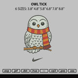 Owl Tick Embroidery File 6 sizes