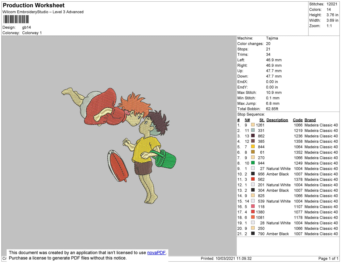 Ponyo Embroidery File 4 size