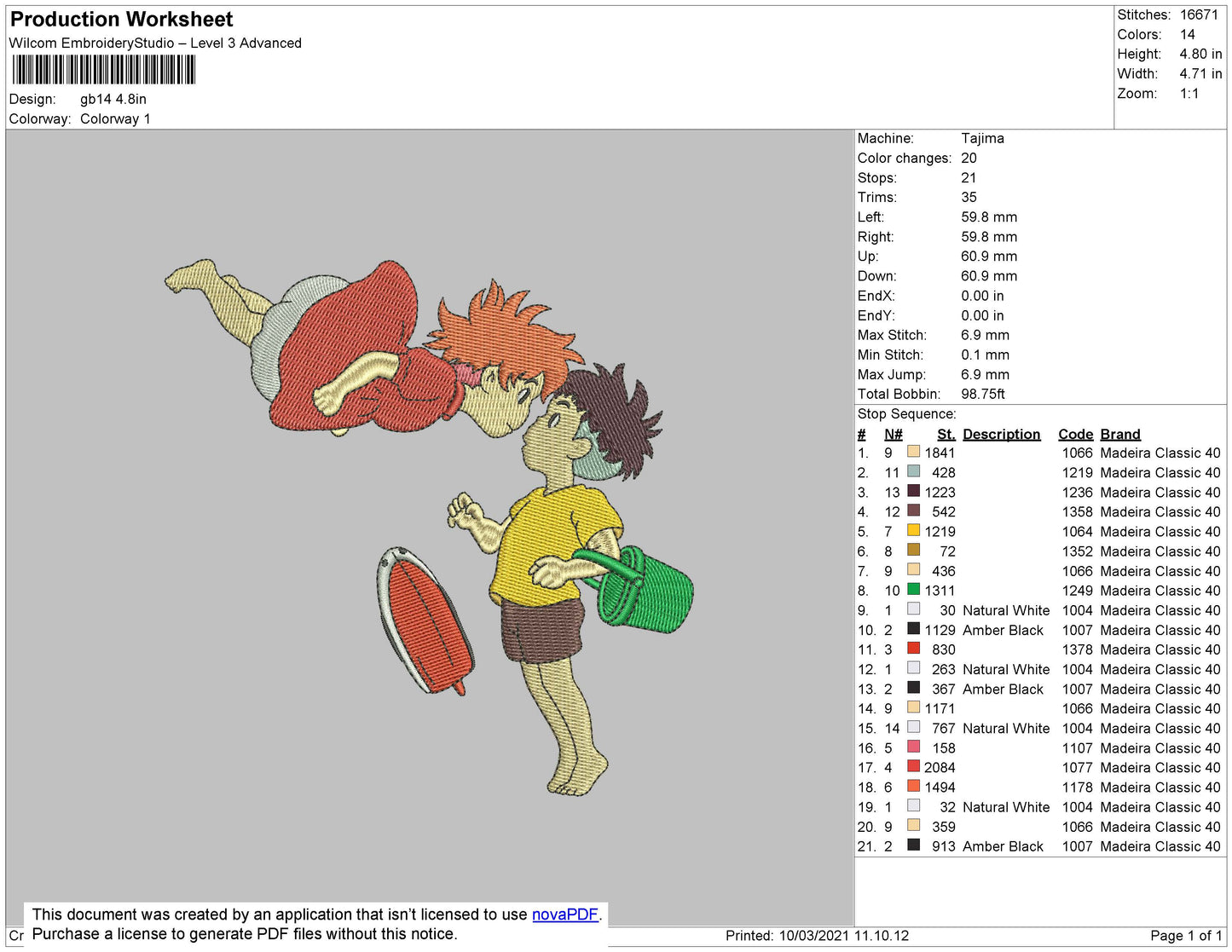 Ponyo Embroidery File 4 size