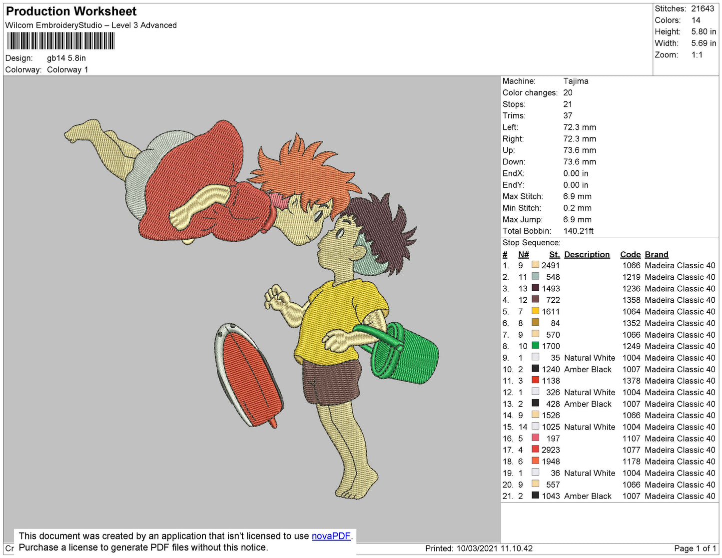 Ponyo Embroidery File 4 size