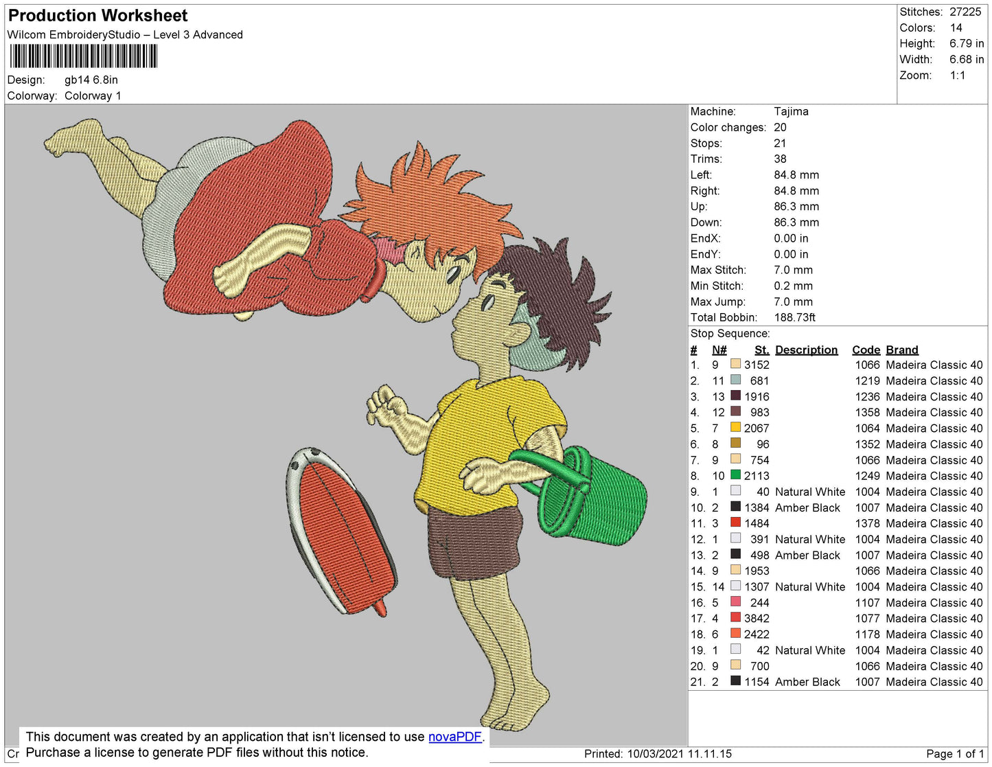 Ponyo Embroidery File 4 size