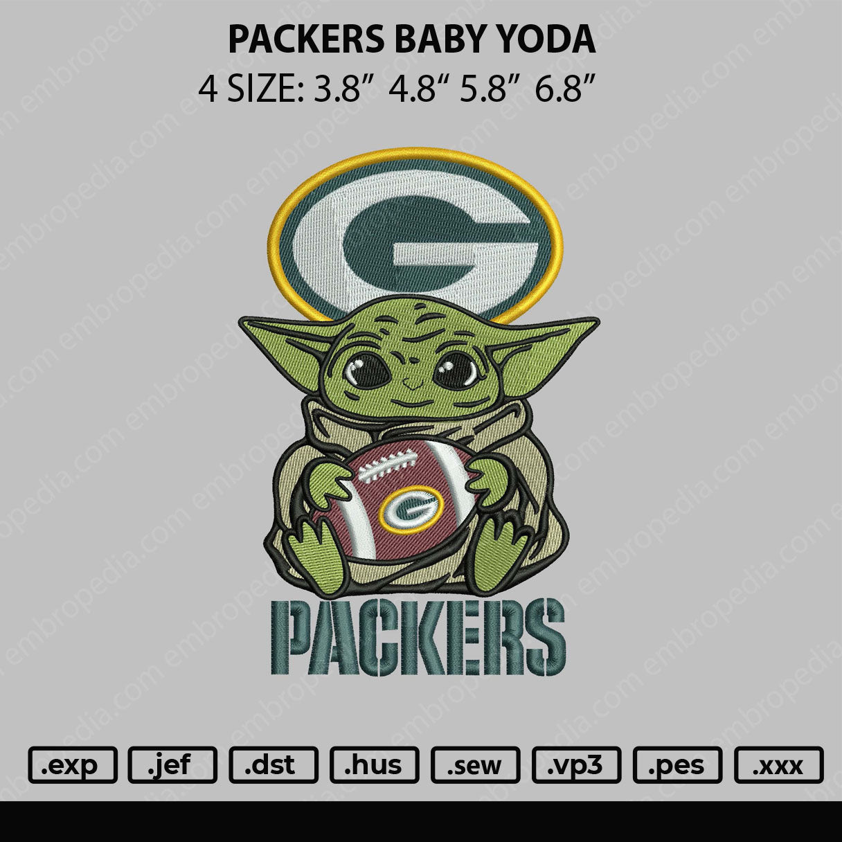 Packers Baby Yoda Embroidery File 4 size