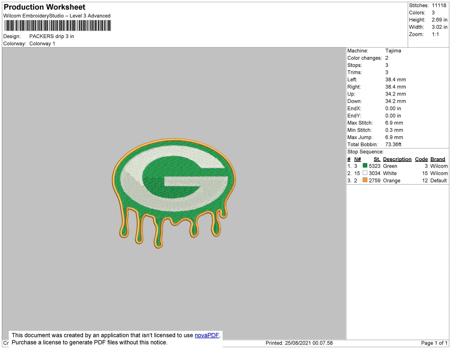 Packers Drip Embroidery File 4 size