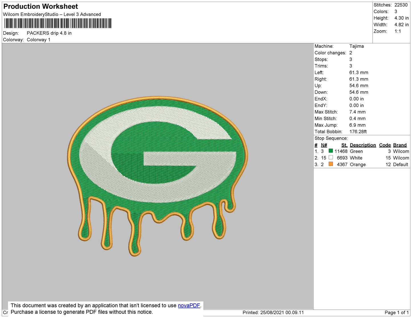 Packers Drip Embroidery File 4 size
