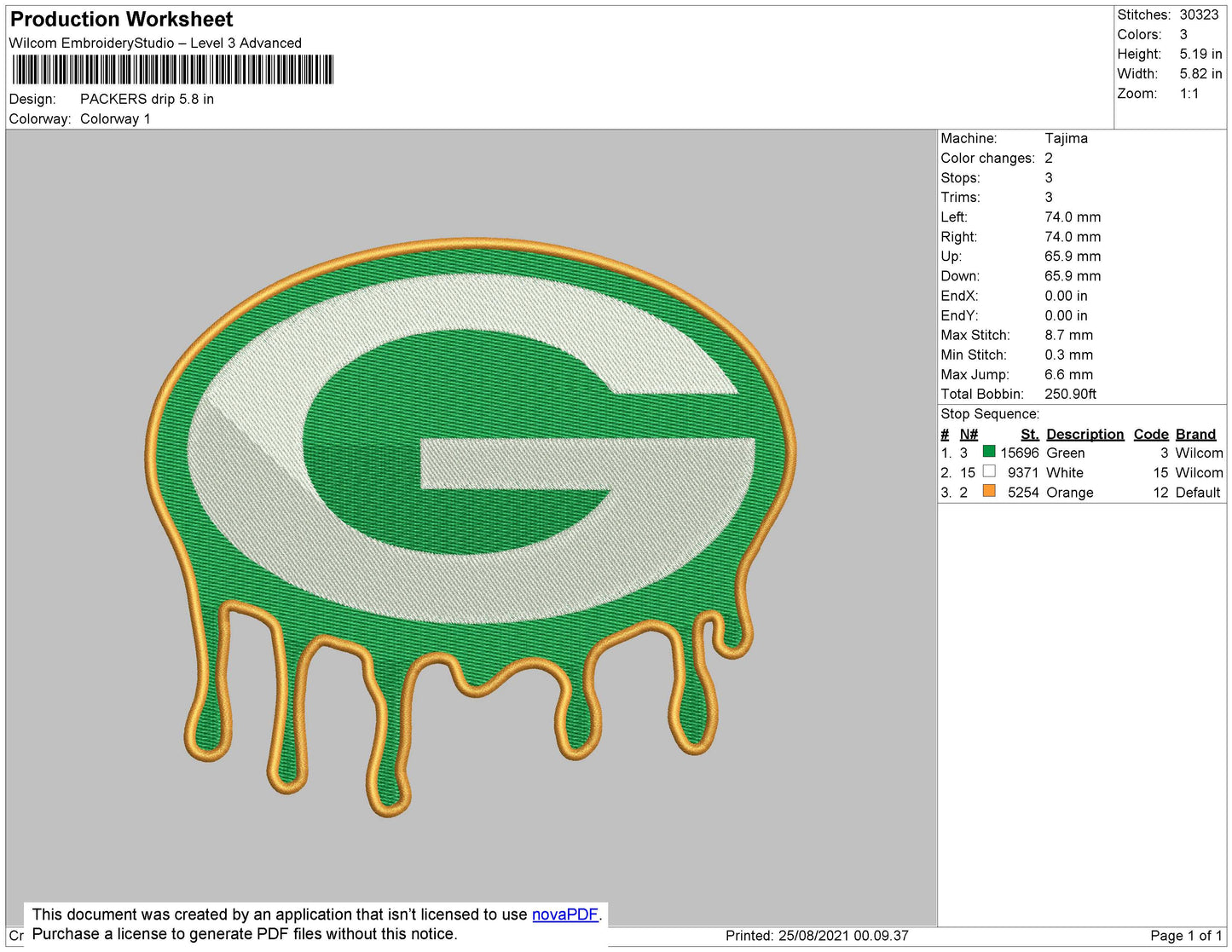 Packers Drip Embroidery File 4 size