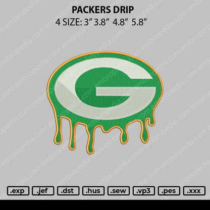 Packers Drip Embroidery File 4 size