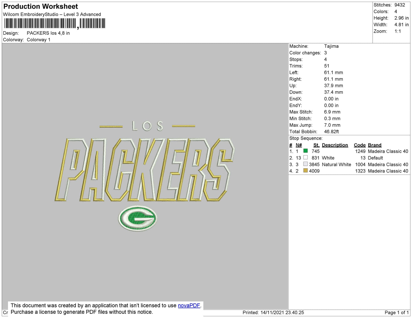 Packers Embroidery File 4 size