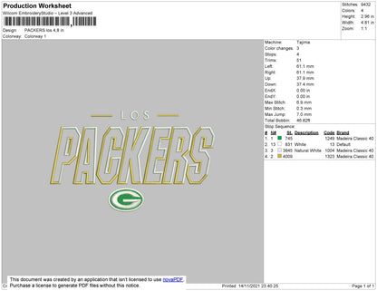 Packers Embroidery File 4 size