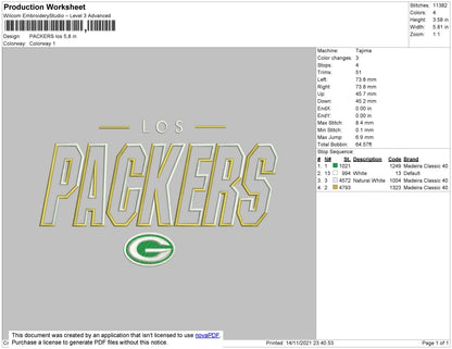 Packers Embroidery File 4 size