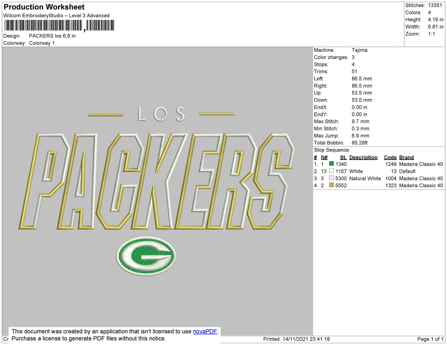 Packers Embroidery File 4 size