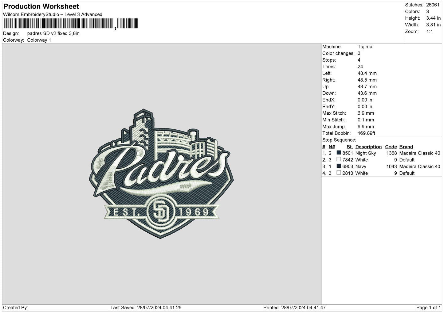 Padres V2 Embroidery File 6 sizes