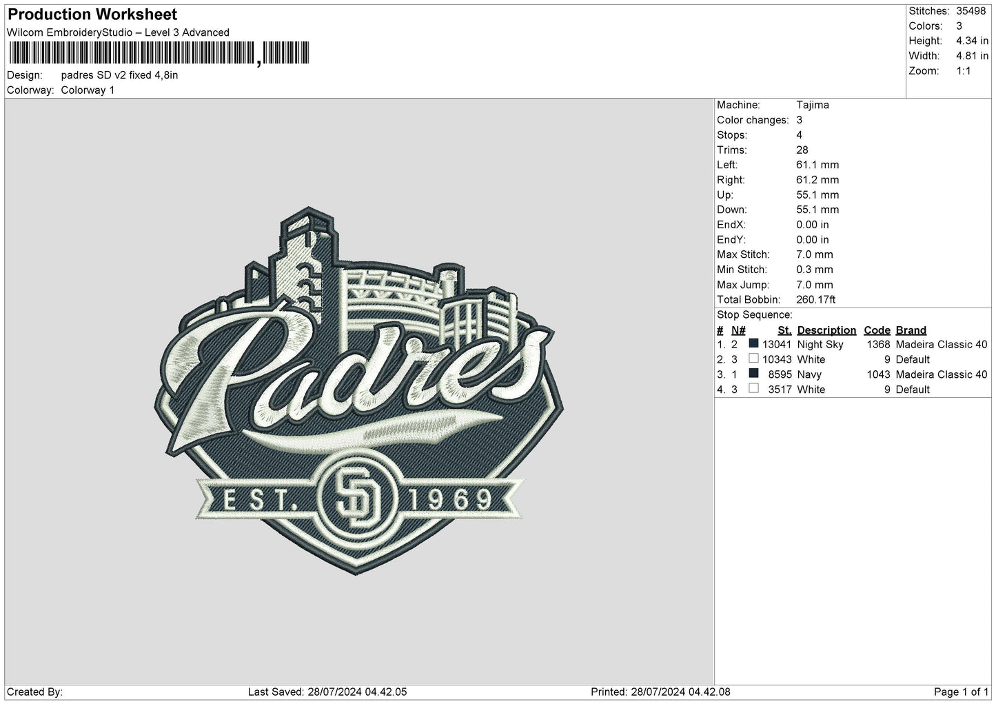Padres V2 Embroidery File 6 sizes