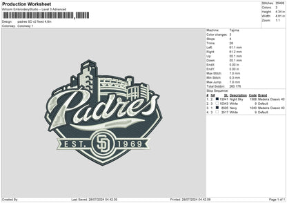 Padres V2 Embroidery File 6 sizes