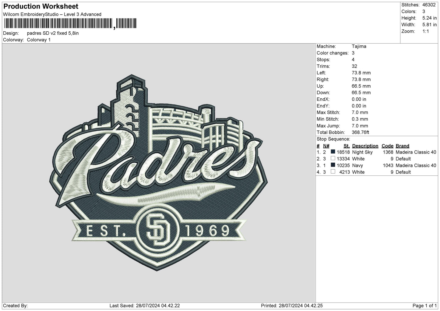 Padres V2 Embroidery File 6 sizes