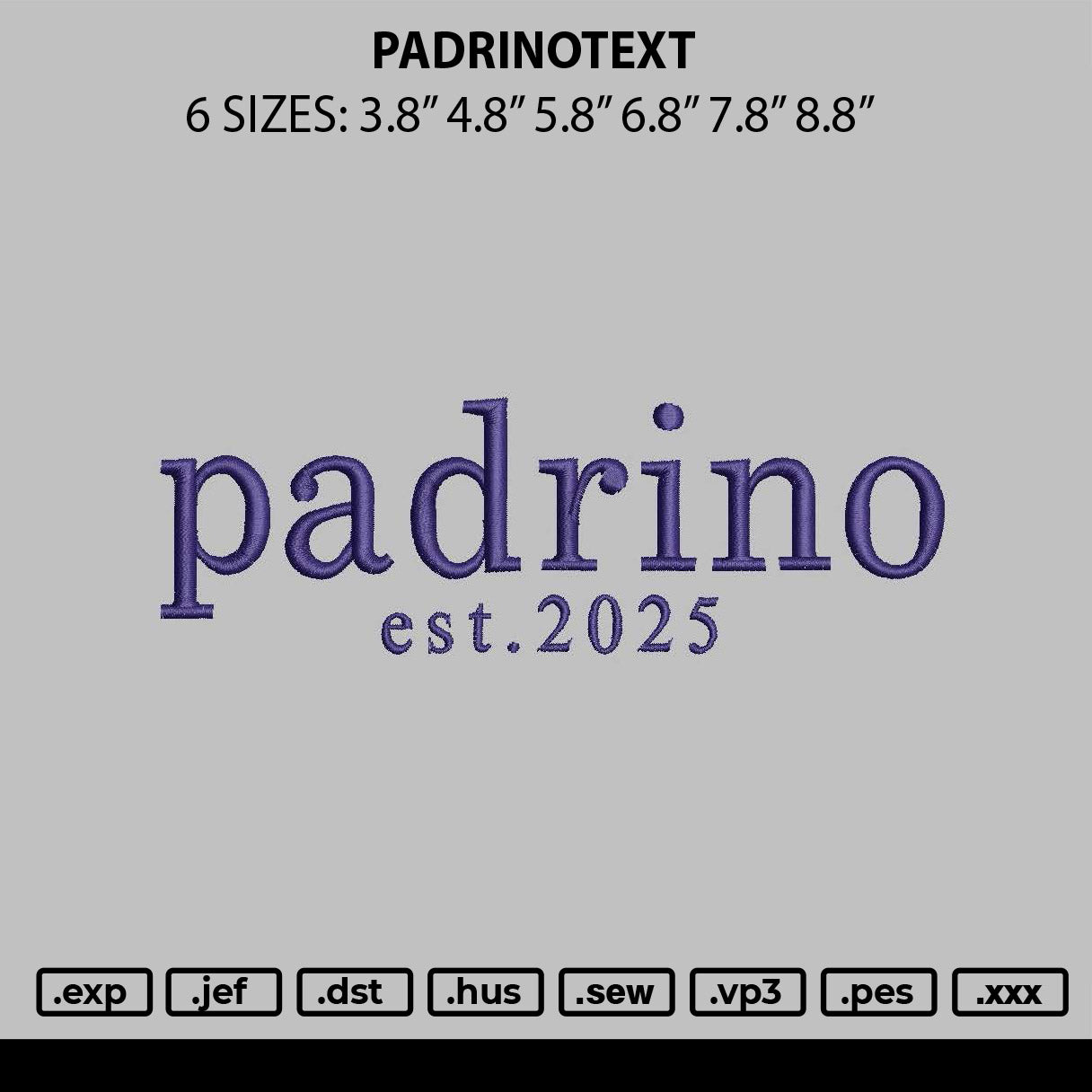 Pedrinotext Embroidery File 6 sizes