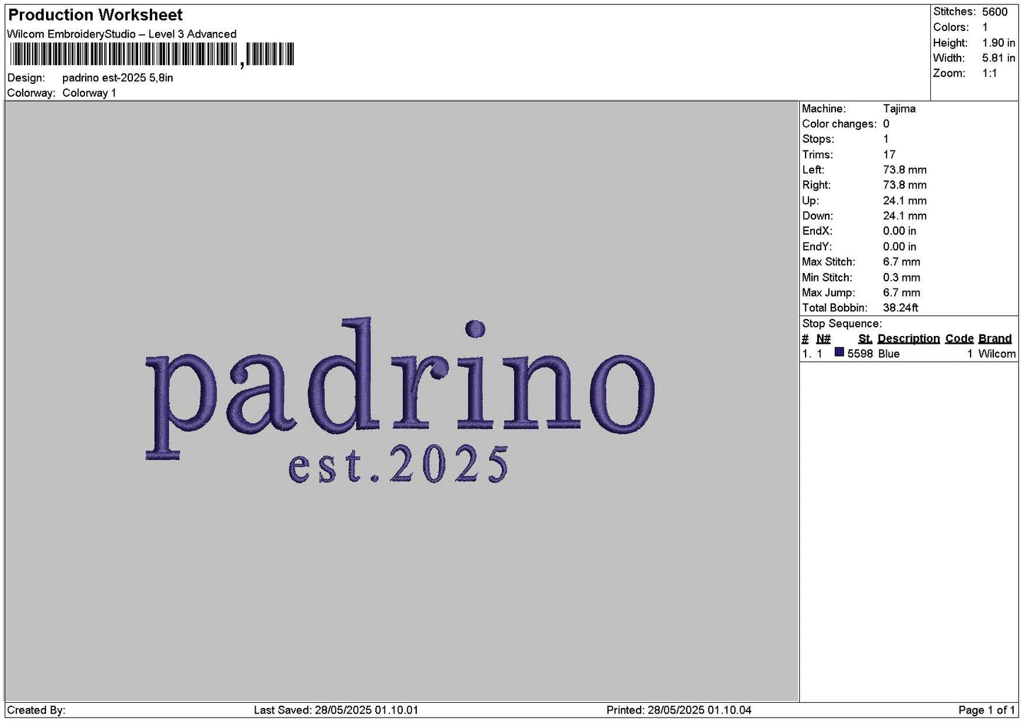 Pedrinotext Embroidery File 6 sizes
