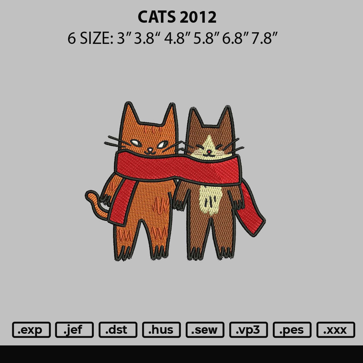 Cats 2012 Embroidery File 6 sizes
