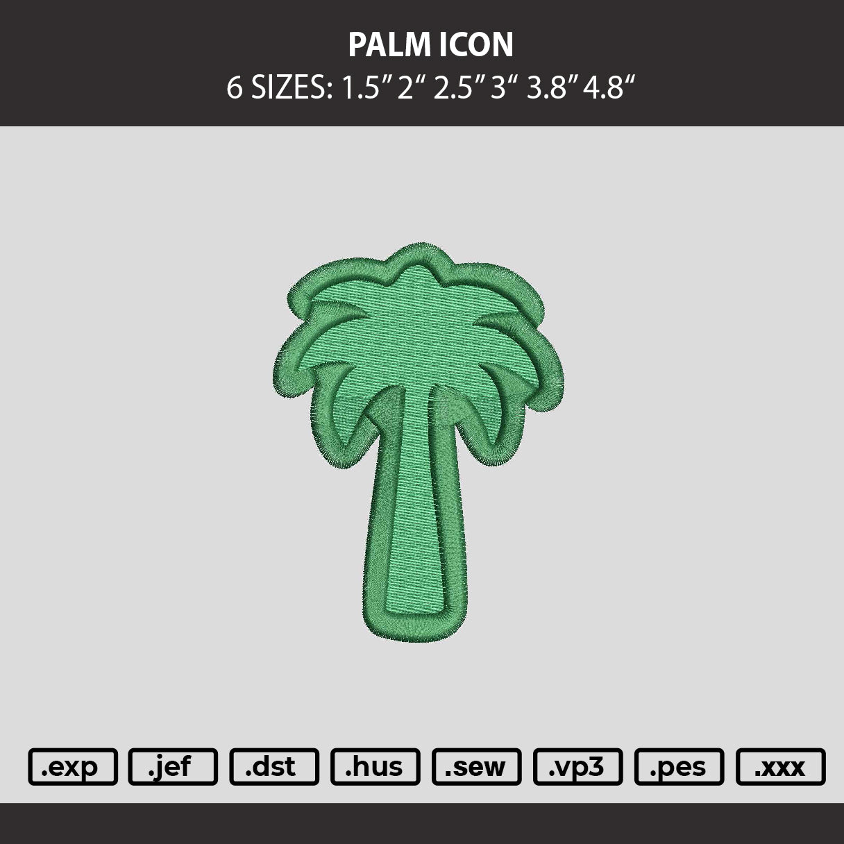 Palm Icon Embroidery Machine Design File 6 sizes