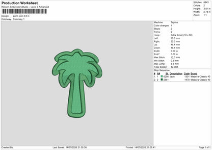 Palm Icon Embroidery Machine Design File 6 sizes