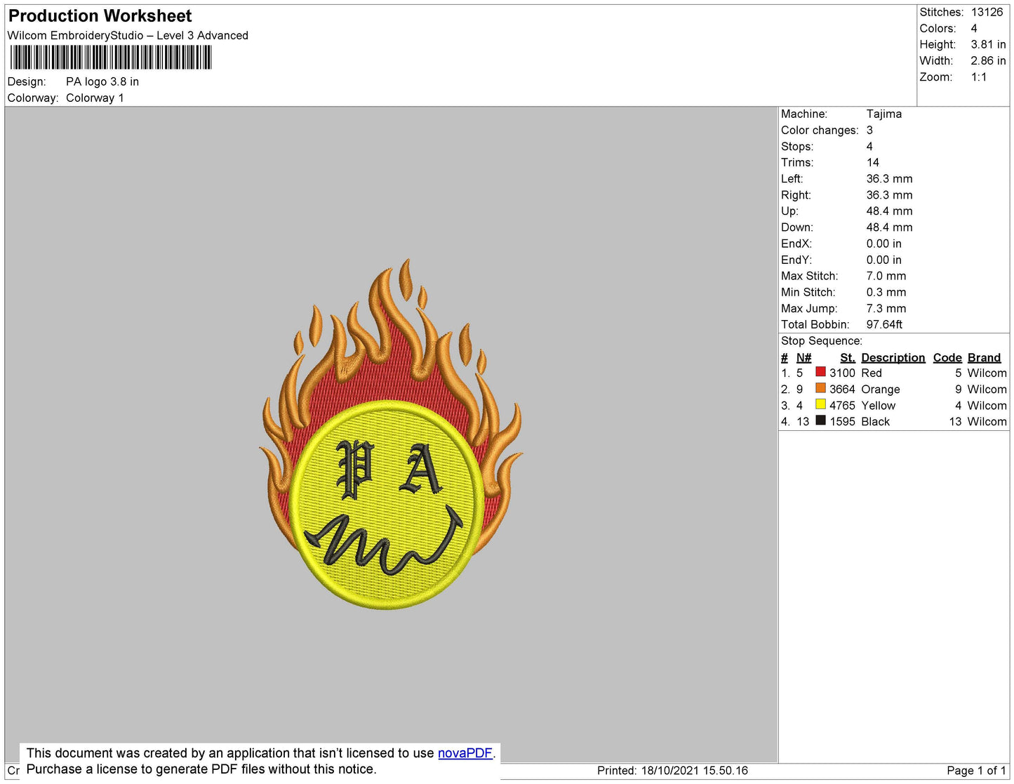 PA Logo Embroidery File 4 size