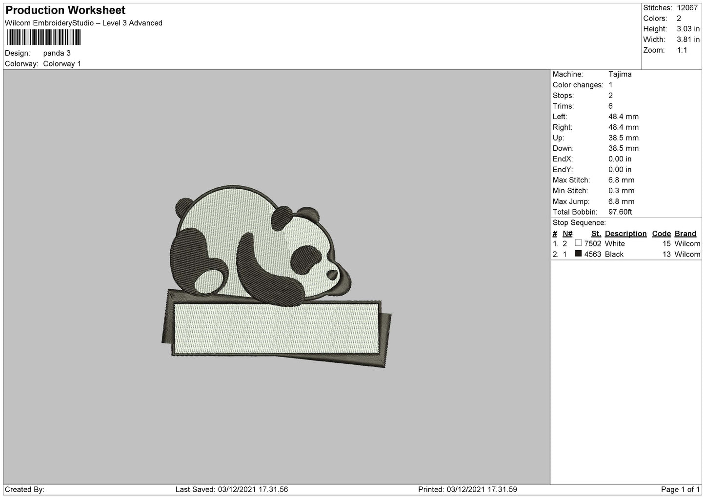 Panda Embroidery File 5 size