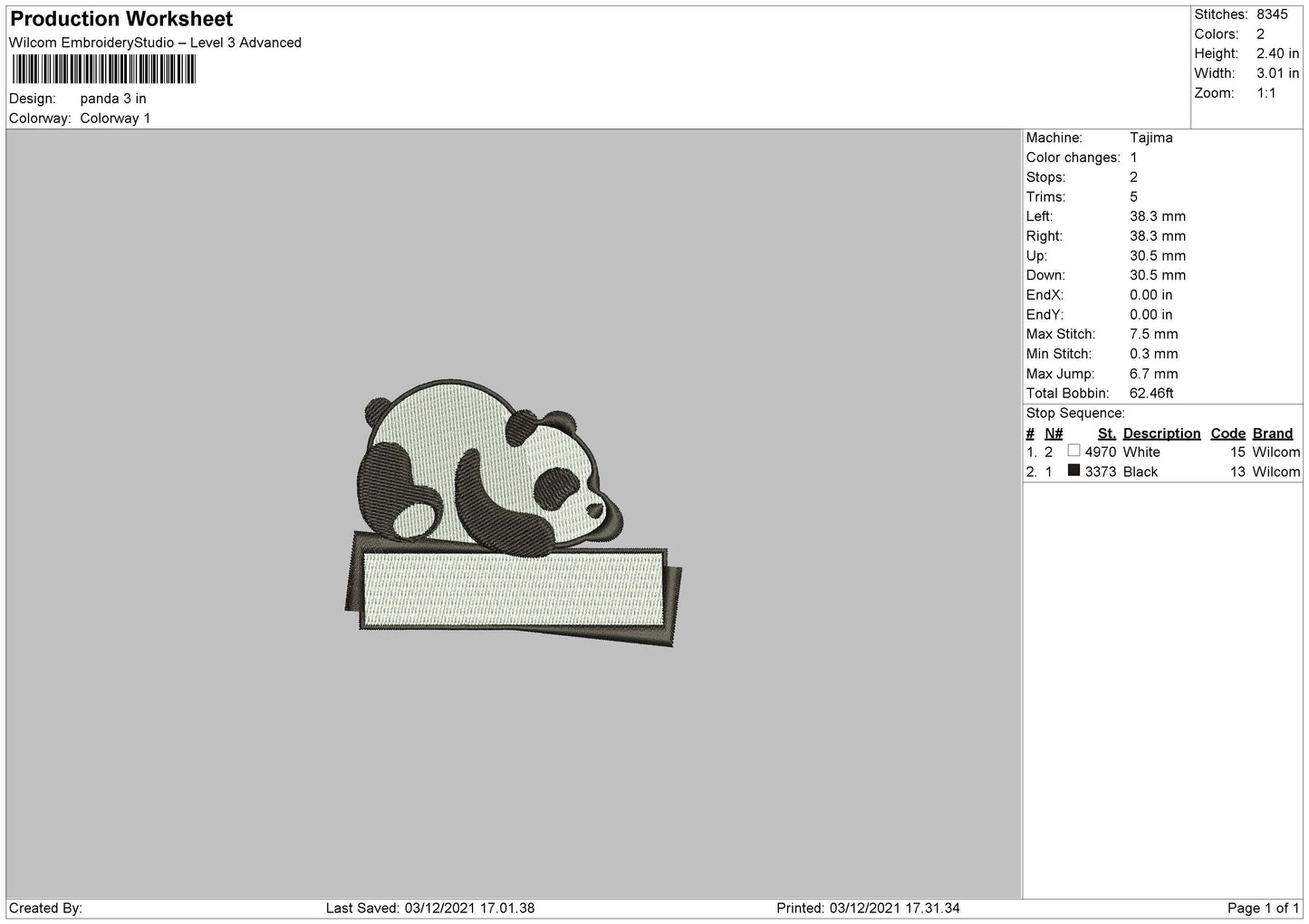 Panda Embroidery File 5 size