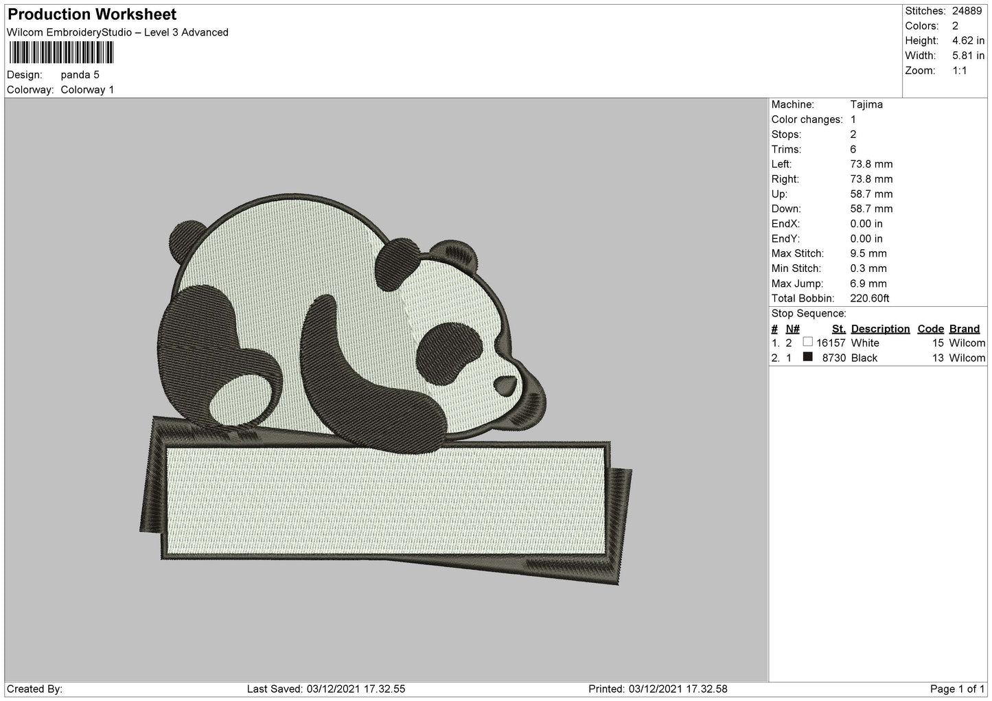 Panda Embroidery File 5 size