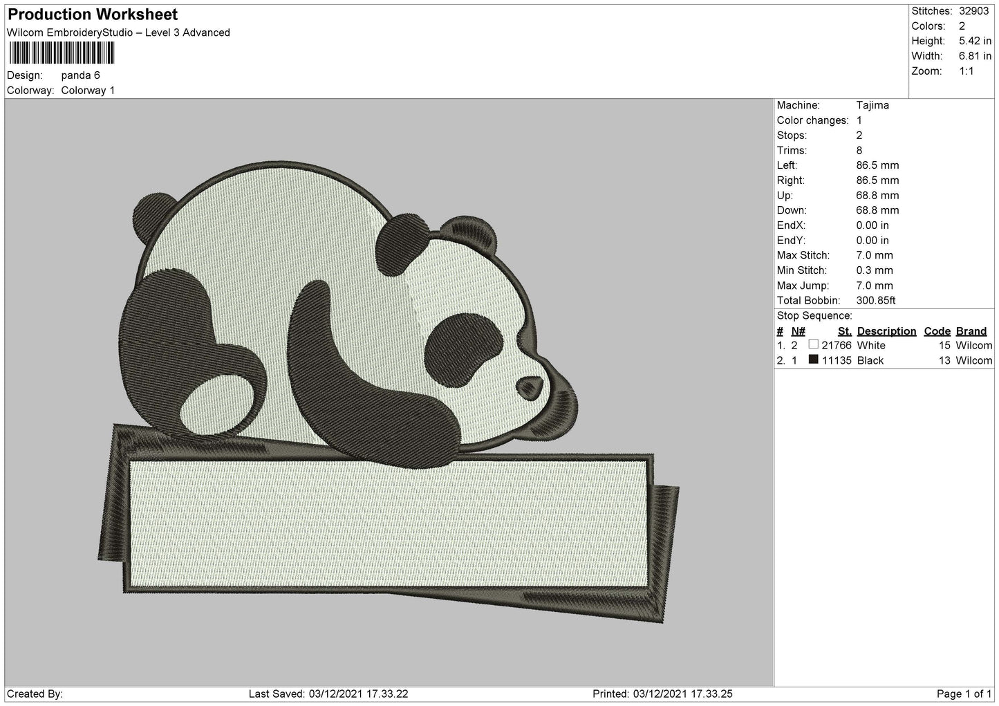 Panda Embroidery File 5 size