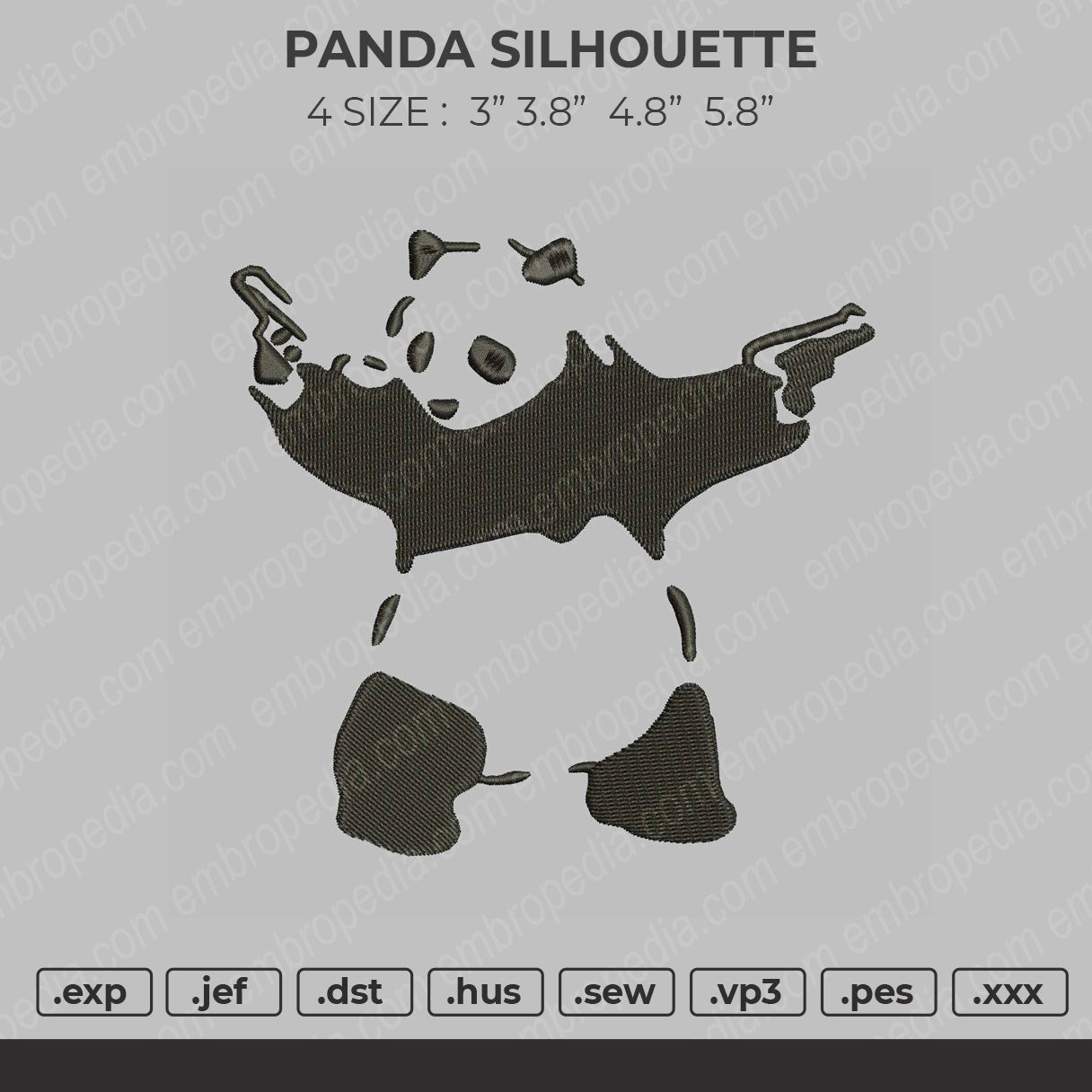 Panda Silhouette Embroidery File 4 size