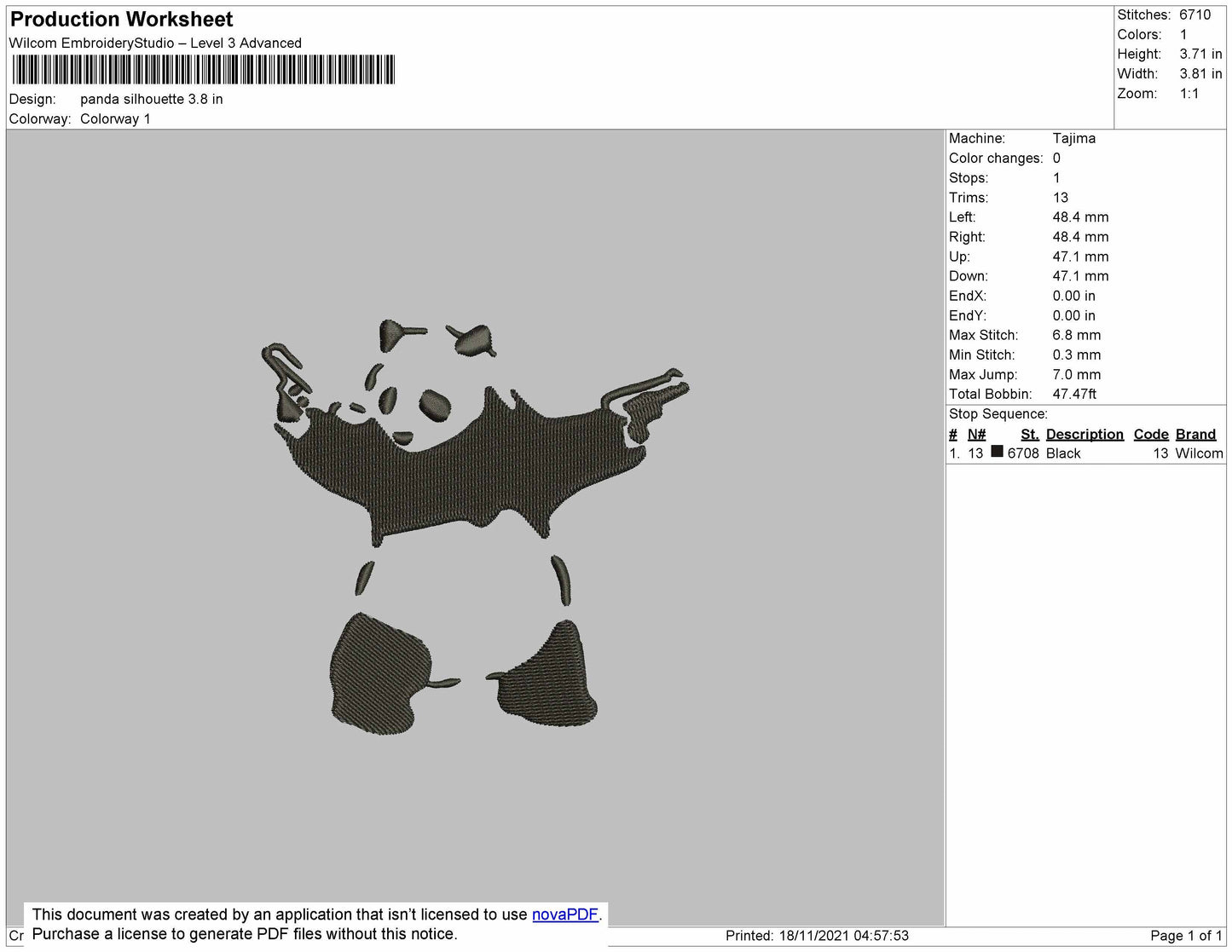 Panda Silhouette Embroidery File 4 size