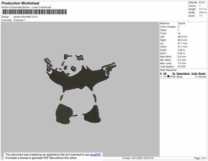 Panda Silhouette Embroidery File 4 size