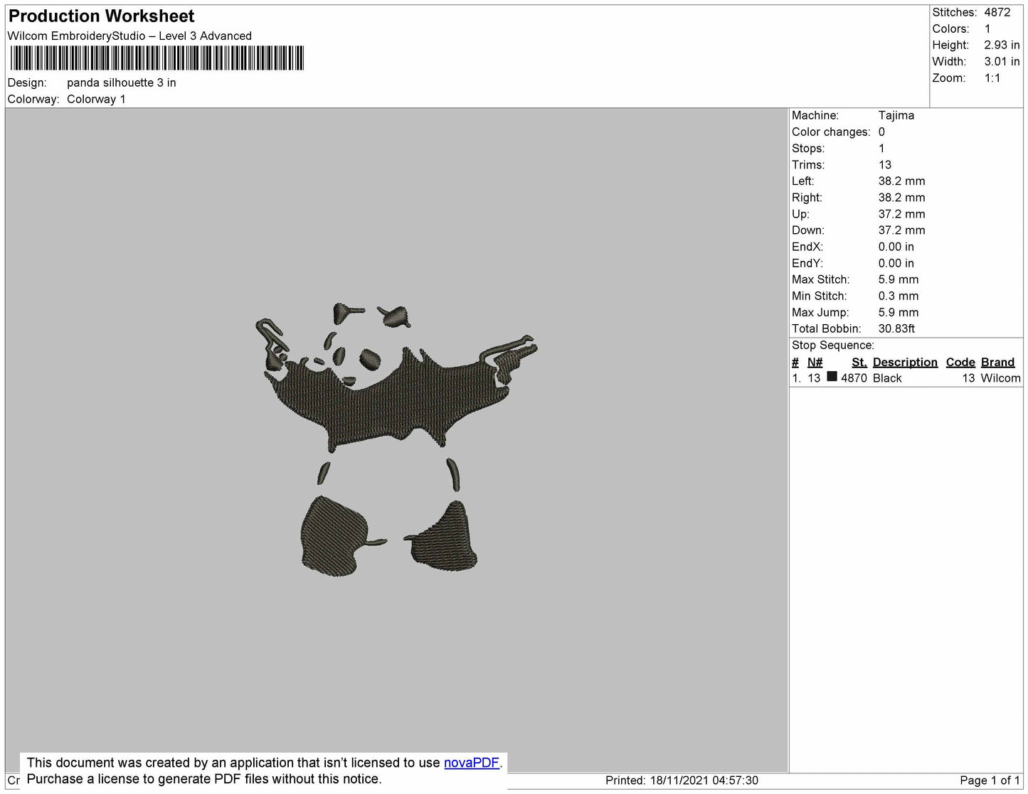 Panda Silhouette Embroidery File 4 size