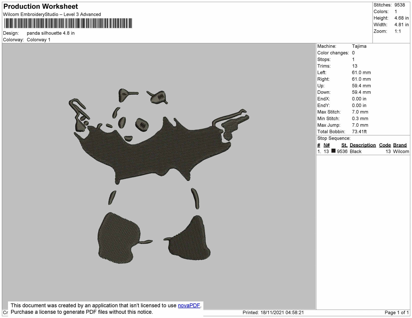 Panda Silhouette Embroidery File 4 size