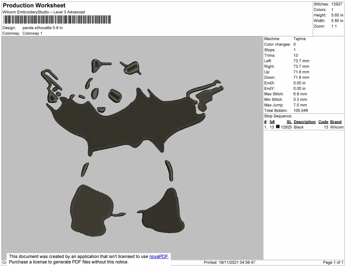 Panda Silhouette Embroidery File 4 size