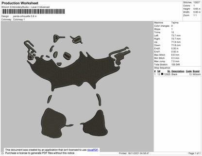 Panda Silhouette Embroidery File 4 size