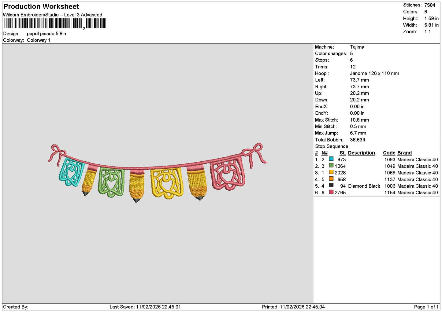 Pencils1102 Embroidery File 6 sizes