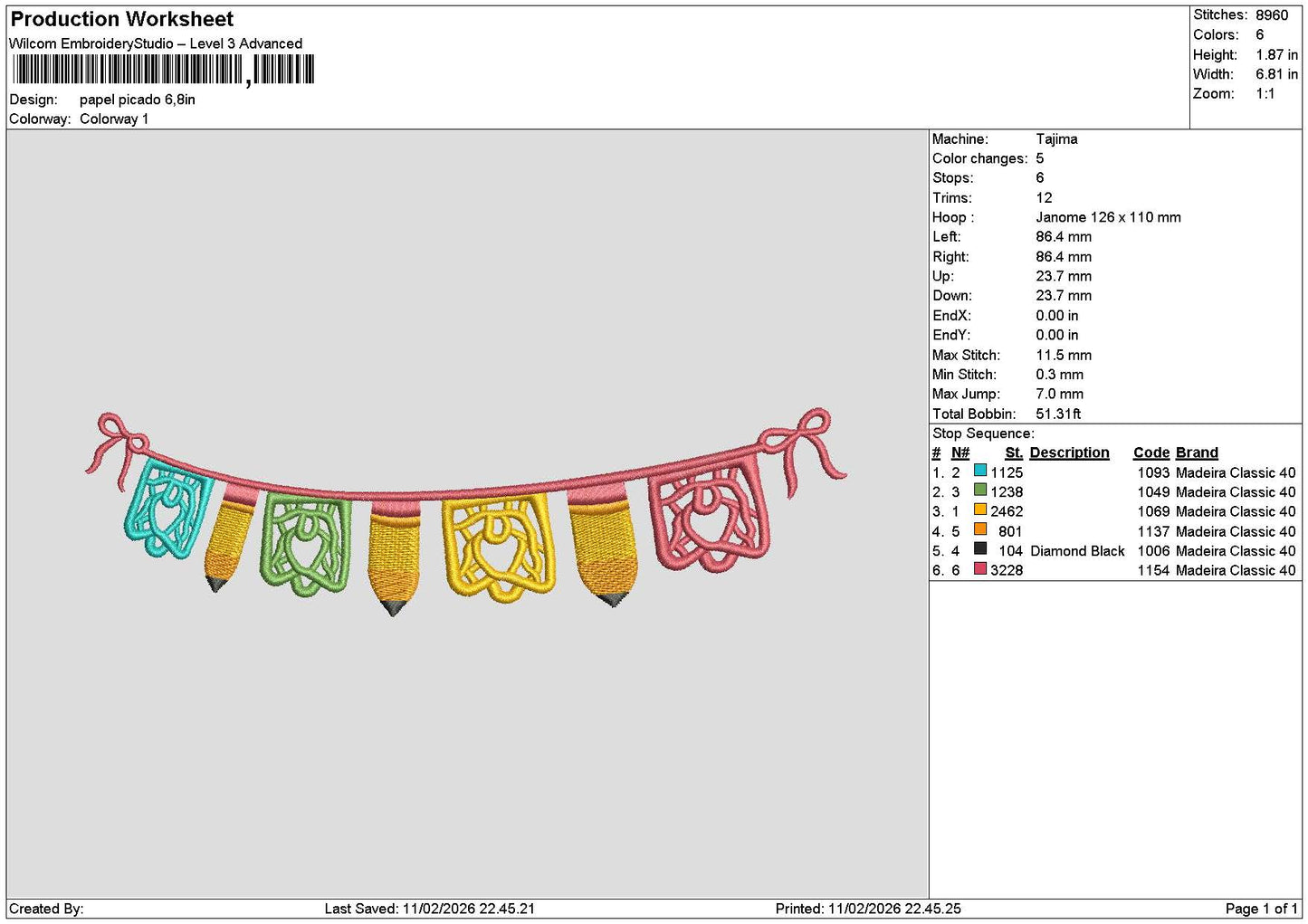 Pencils1102 Embroidery File 6 sizes
