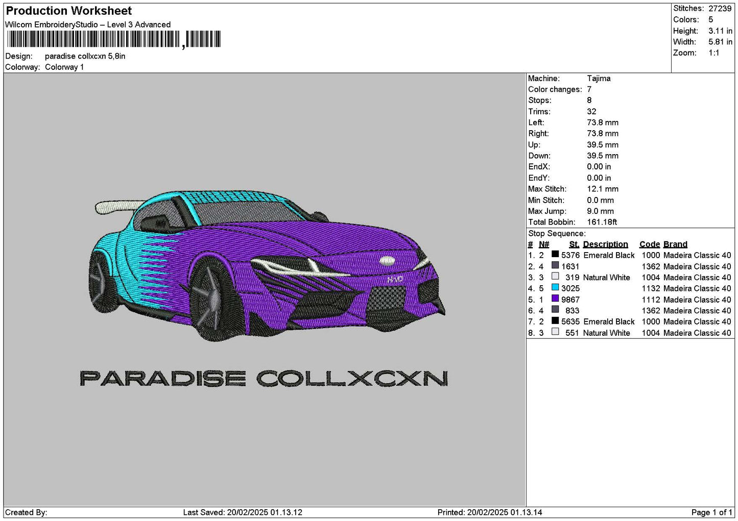 Car Purple 1902 Embroidery File 6 sizes