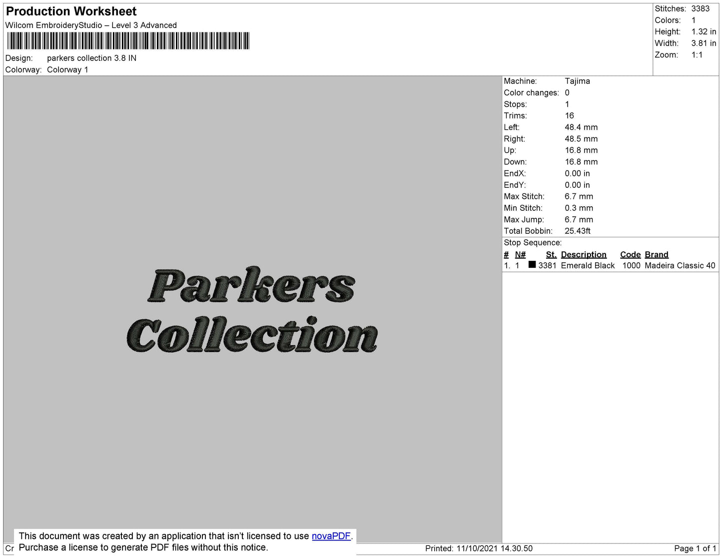 Parkers Collection Embroidery File 4 size