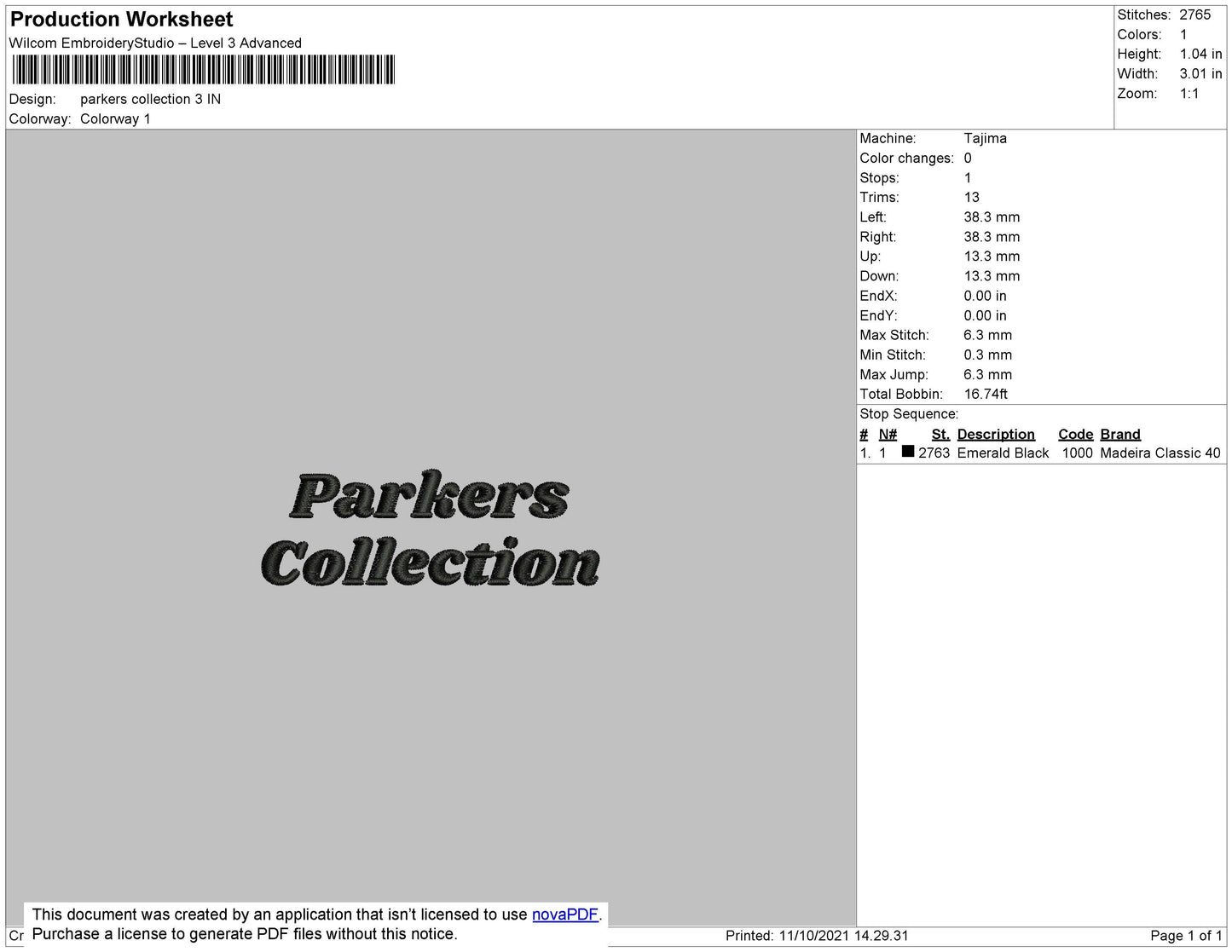Parkers Collection Embroidery File 4 size