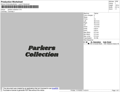 Parkers Collection Embroidery File 4 size