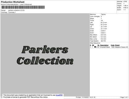 Parkers Collection Embroidery File 4 size