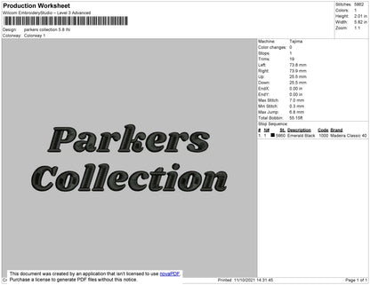 Parkers Collection Embroidery File 4 size