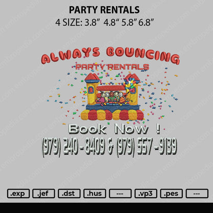 Party Rentals Embroidery File 4  size