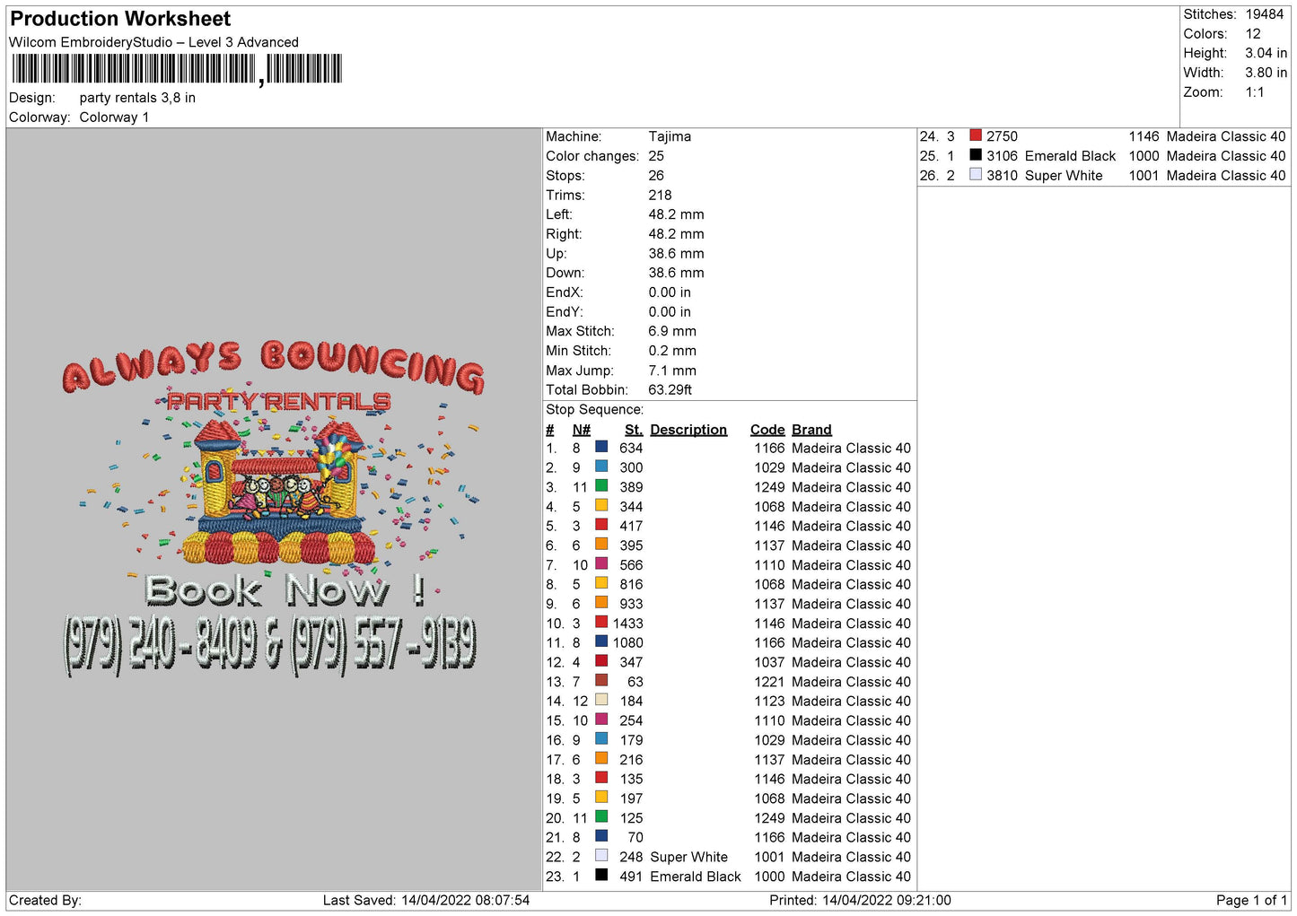 Party Rentals Embroidery File 4  size