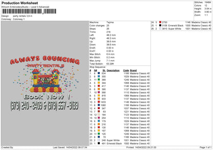 Party Rentals Embroidery File 4  size