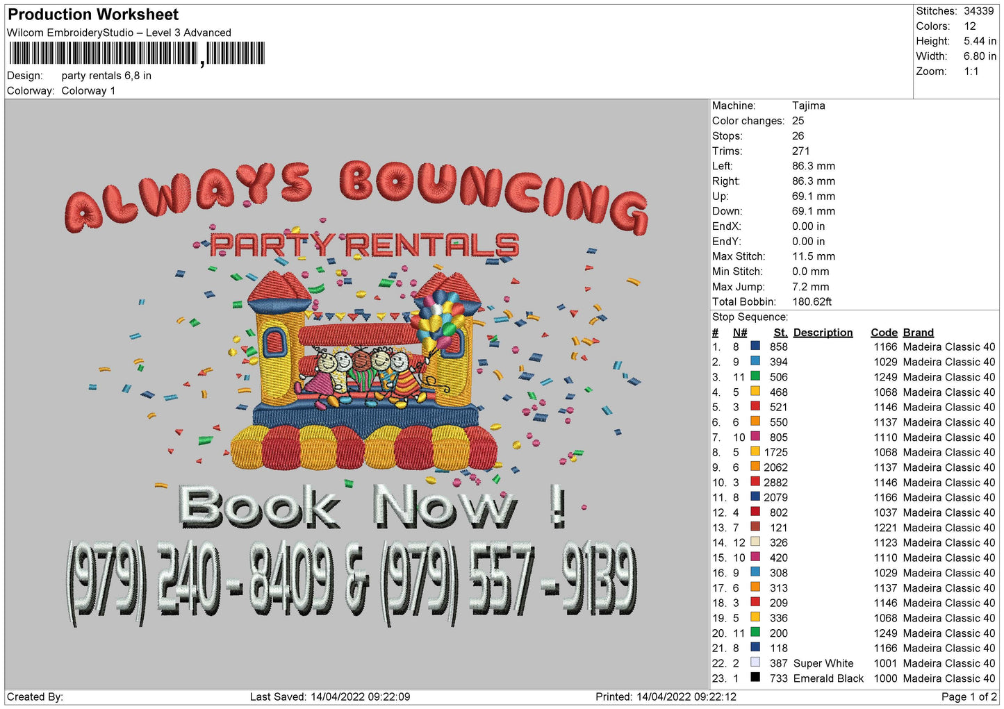 Party Rentals Embroidery File 4  size