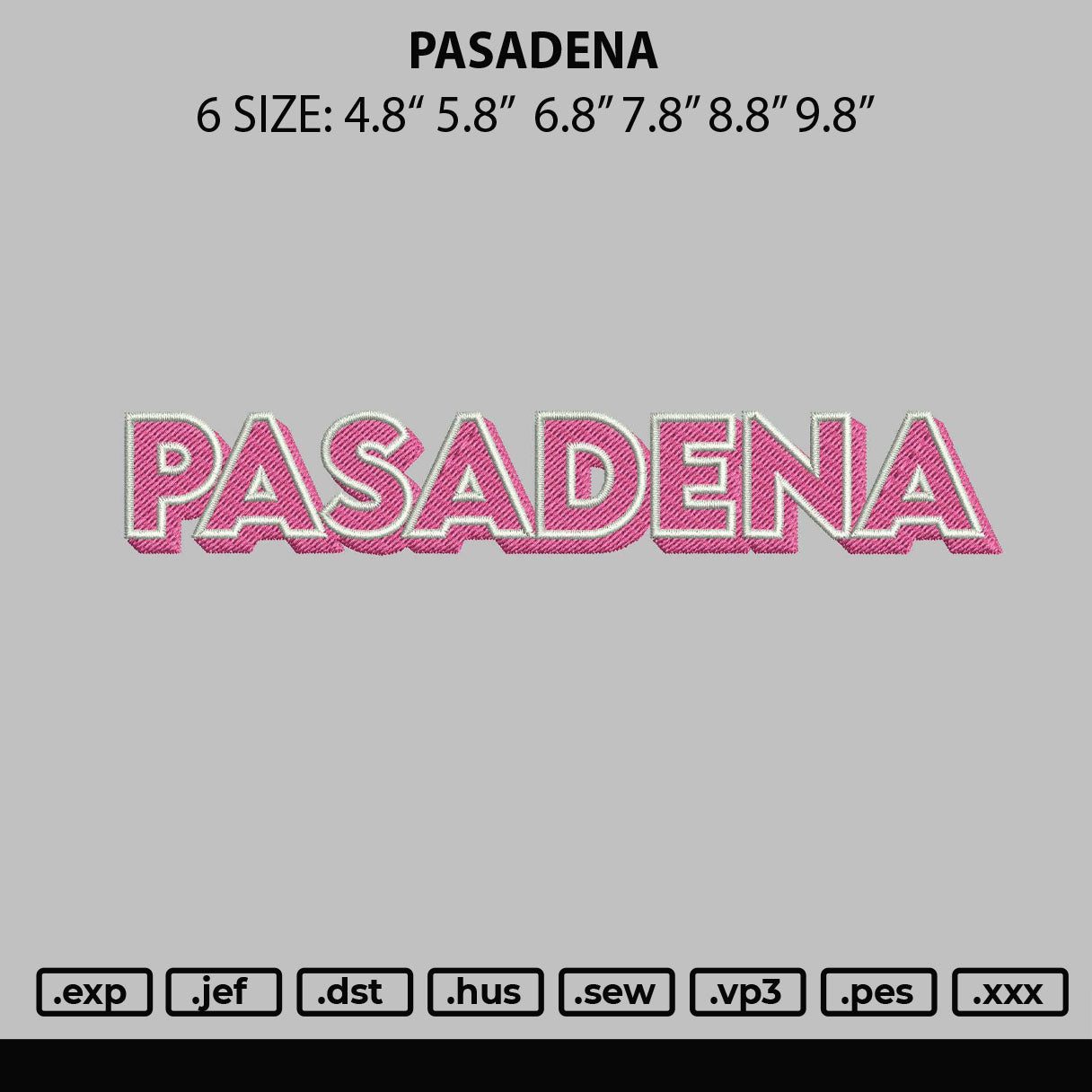 Pasadena Embroidery File 6 sizes